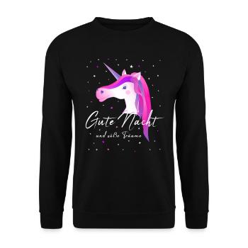 Einhorn gute Nacht Einhorn - Unisex Pullover - Schwarz - Vorne - Alina (178cm) & Michal (187cm)