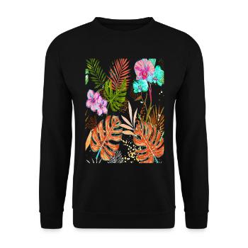 Motif tropical Monstera exotique avec des fleurs - Sweat-shirt Unisexe - noir - Devant - Alina (178cm) & Michal (187cm)