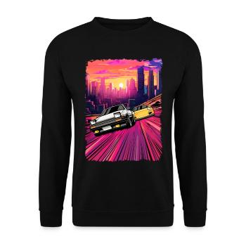 Neon City Car Chase Illustration - Unisex Sweatshirt - black - Front - Alina (178cm) & Michal (187cm)