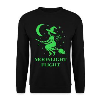 Hexe fliegt bei Mondlicht durch die Nacht - Unisex Pullover - Schwarz - Vorne - Alina (178cm) & Michal (187cm)