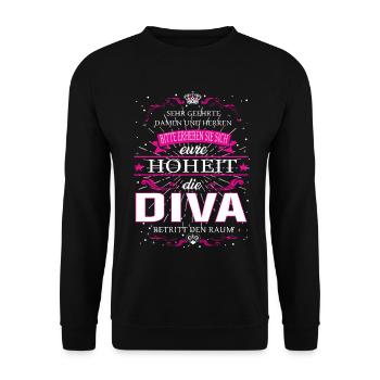 Eure Hoheit die Diva betritt den Raum - Unisex Pullover - Schwarz - Vorne - Alina (178cm) & Michal (187cm)