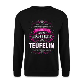 Eure Hoheit die Teufelin betritt den Raum - Unisex Pullover - Schwarz - Vorne - Alina (178cm) & Michal (187cm)
