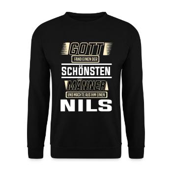 Nils the Most Beautiful Man Shaped by God Design - Unisex Sweatshirt - black - Front - Alina (178cm) & Michal (187cm)