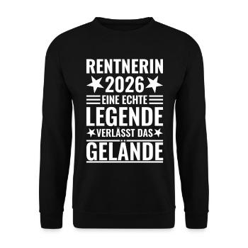 Rentnerin 2026 Echte Legende verlässt das Gelände - Unisex Pullover - Schwarz - Vorne - Alina (178cm) & Michal (187cm)