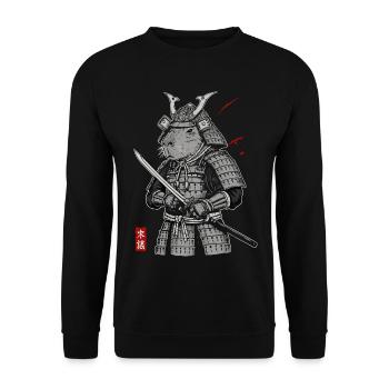 Otaku Katze Samurai - Unisex Pullover - Schwarz - Vorne - Alina (178cm) & Michal (187cm)