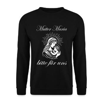 Mutter Maria Design – Bitte für uns - Unisex Pullover - Schwarz - Vorne - Alina (178cm) & Michal (187cm)