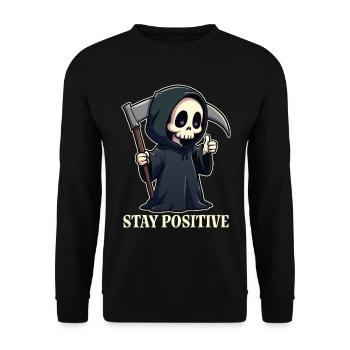 Bleiben Sie positiv - Unisex Pullover - Schwarz - Vorne - Alina (178cm) & Michal (187cm)