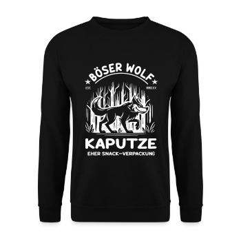 Lustiger Böser Wolf – Comic Design - Unisex Pullover - Schwarz - Vorne - Alina (178cm) & Michal (187cm)