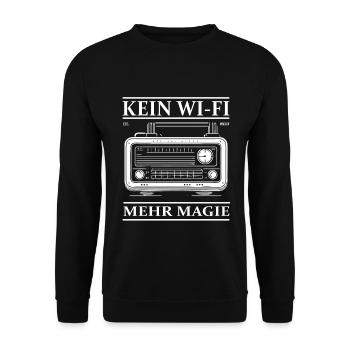 Retro Radio Design – Kein Wi-Fi, nur Magie - Unisex Pullover - Schwarz - Vorne - Alina (178cm) & Michal (187cm)