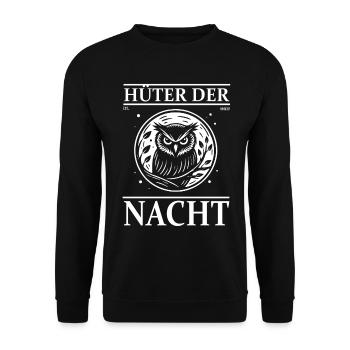 Eulen Design – Hüter der Nacht - Unisex Pullover - Schwarz - Vorne - Alina (178cm) & Michal (187cm)