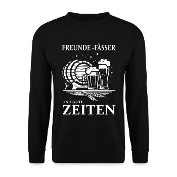 Freunde, Fässer & Gute Zeiten – Bier Design - Unisex Pullover - Schwarz - Vorne - Alina (178cm) & Michal (187cm)