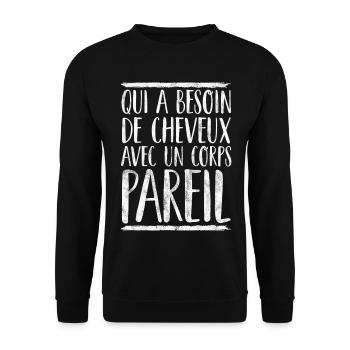 Cadeau Rigolo Homme Chauve Humour - Sweat-shirt Unisexe - noir - Devant - Alina (178cm) & Michal (187cm)