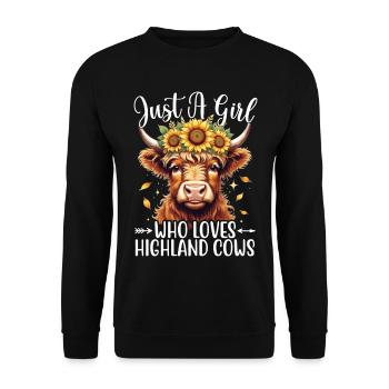 Mädchen schottische Highland-Kühe Sonnenblumen - Unisex Pullover - Schwarz - Vorne - Alina (178cm) & Michal (187cm)