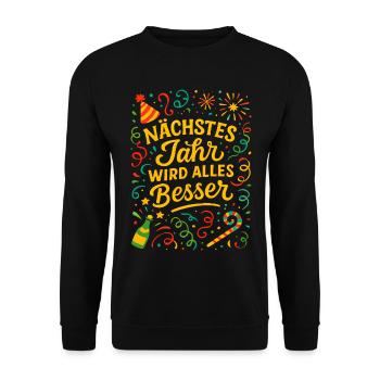 Feuerwerk Silvester Konfetti Glück Neujahr - Unisex Pullover - Schwarz - Vorne - Alina (178cm) & Michal (187cm)