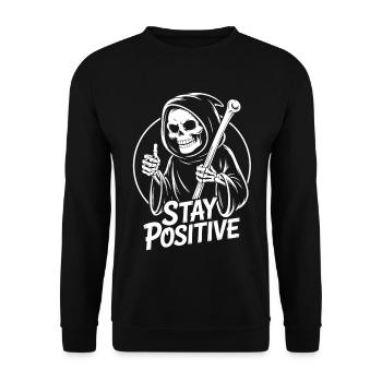 Bleib Positiv Grim Reaper Design - Unisex Pullover - Schwarz - Vorne - Alina (178cm) & Michal (187cm)