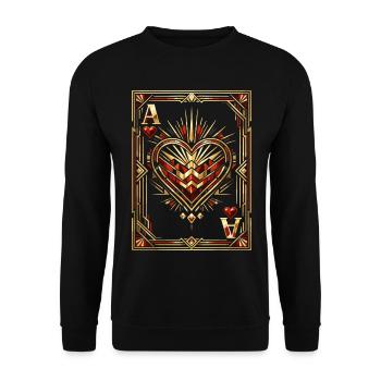 Herz Ass Kartenspiel Kostüm Fasching Geschenk - Unisex Pullover - Schwarz - Vorne - Alina (178cm) & Michal (187cm)