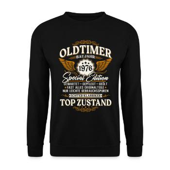 Vintage car 1976 year of construction 50th birthday gift - Unisex Sweatshirt - black - Front - Alina (178cm) & Michal (187cm)