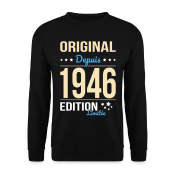 Original seit 1946 – 80-jähriges Jubiläum - Unisex Pullover - Schwarz - Vorne - Alina (178cm) & Michal (187cm)