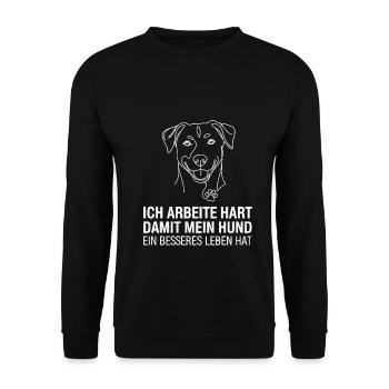 Ich arbeite hart für meinen Hund - Unisex Pullover - Schwarz - Vorne - Alina (178cm) & Michal (187cm)