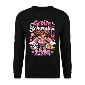 große schwester 2026 - Unisex Pullover - Schwarz - Vorne - Alina (178cm) & Michal (187cm)