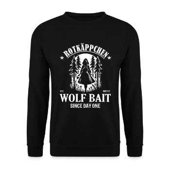 Rotkäppchen Wolf Bait Since Day One Design - Unisex Pullover - Schwarz - Vorne - Alina (178cm) & Michal (187cm)