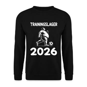 Trainingslager 2026 – Lustiges Fußball Design - Unisex Pullover - Schwarz - Vorne - Alina (178cm) & Michal (187cm)