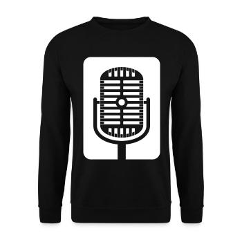 Retro-Mikrofon-Emblem - Unisex Pullover - Schwarz - Vorne - Alina (178cm) & Michal (187cm)