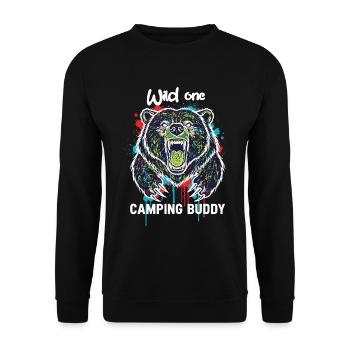 Wilder Campingkumpel Grizzlybär - Unisex Pullover - Schwarz - Vorne - Alina (178cm) & Michal (187cm)