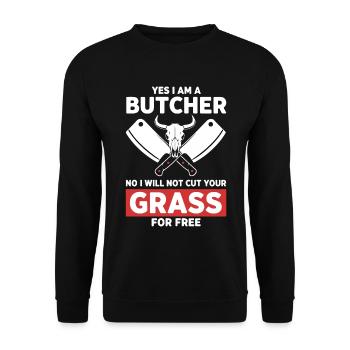 Humor Butcher Cutting No Grass - Unisex Sweatshirt - black - Front - Alina (178cm) & Michal (187cm)