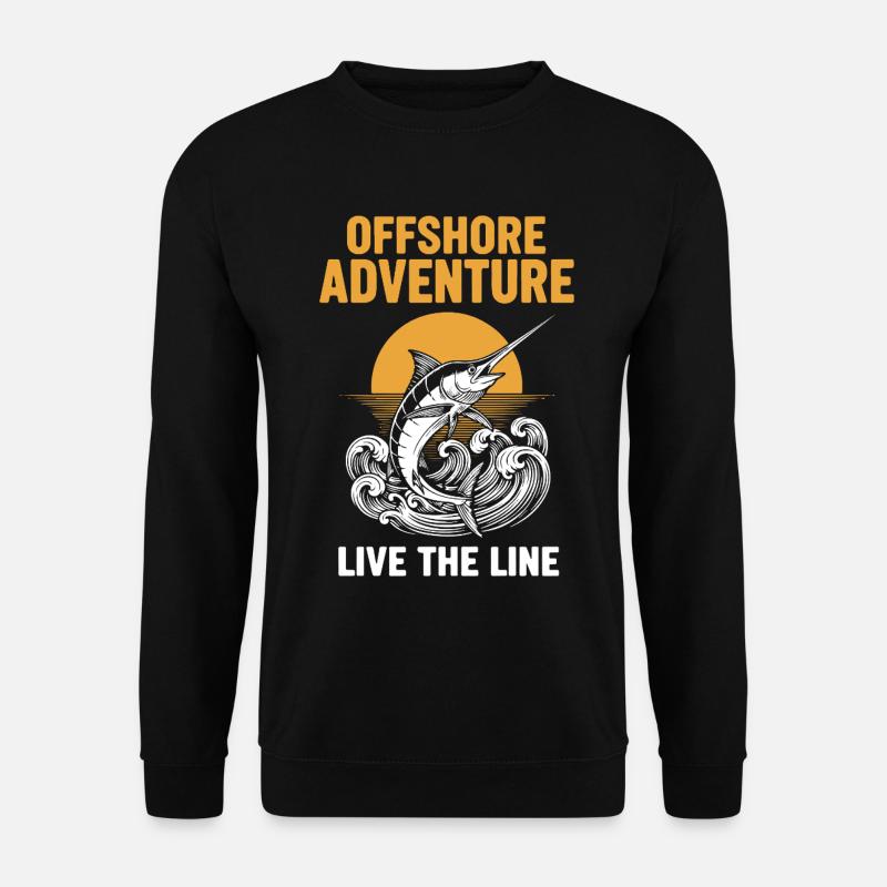 Fischerei-Seeschwertfisch-Abenteuer vor der Küste - Unisex Pullover - Schwarz
