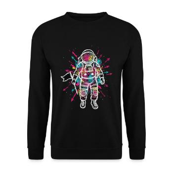 Weltraum-Astronaut Kritzeleien Farbe - Unisex Pullover - Schwarz - Vorne - Alina (178cm) & Michal (187cm)