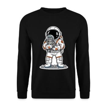 Grauer Katzen-Weltraumastronaut kuschelig niedlich - Unisex Pullover - Schwarz - Vorne - Alina (178cm) & Michal (187cm)