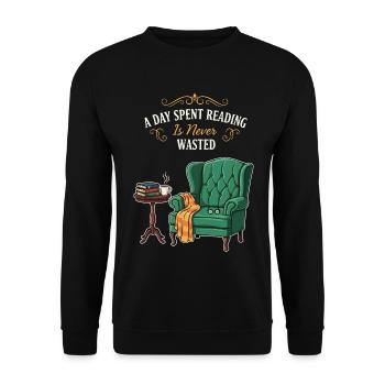 Lese-Humor-Zitat-Tag, der mit Lesen verbracht wird - Unisex Pullover - Schwarz - Vorne - Alina (178cm) & Michal (187cm)
