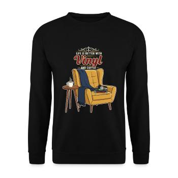 Vinyl Coffee Music Citation Better With Vinyl - Unisex Sweatshirt - black - Front - Alina (178cm) & Michal (187cm)