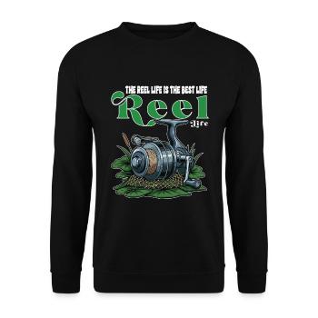 Fishing Reel Humor Camping Quote - Unisex Sweatshirt - black - Front - Alina (178cm) & Michal (187cm)