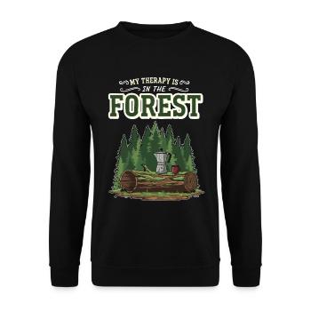 Camping Café Humor Meine Therapie ist im Wald - Unisex Pullover - Schwarz - Vorne - Alina (178cm) & Michal (187cm)