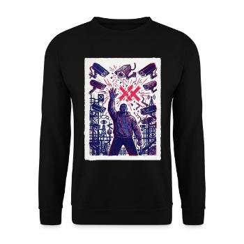 Überwachung Freiheit Freidenker Freigeist - Unisex Pullover - Schwarz - Vorne - Alina (178cm) & Michal (187cm)