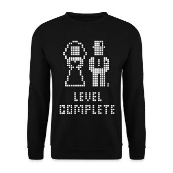 Niveau complété (Mariage / Enterrement de vie de garçon / Pixel / W) - Sweat-shirt Unisexe - noir - Devant - Alina (178cm) & Michal (187cm)
