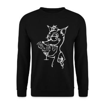 Time for Chihua-Tini – Lustiges Chihuahua Design - Unisex Pullover - Schwarz - Vorne - Alina (178cm) & Michal (187cm)