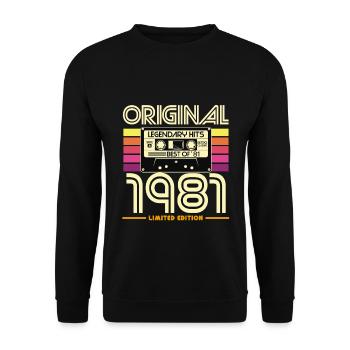 Original 1981: Retro Hits Kassette - Unisex Pullover - Schwarz - Vorne - Alina (178cm) & Michal (187cm)