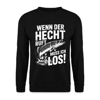 Der Hecht ruft! - Unisex Pullover - Schwarz - Vorne - Alina (178cm) & Michal (187cm)