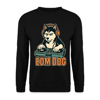 EDM Dog : DJ husky à la console de mixage dans un style rétro - Sweat-shirt Unisexe - noir - Devant - Alina (178cm) & Michal (187cm)