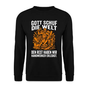 Stolzer Handwerker, Gott Schuf die Welt, Handwerk - Unisex Pullover - Schwarz - Vorne - Alina (178cm) & Michal (187cm)