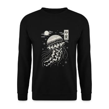 Jellyfish Nachtkunst Japans Stil - Unisex Pullover - Schwarz - Vorne - Alina (178cm) & Michal (187cm)