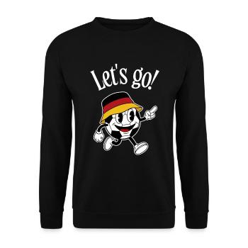 Deutschland Fußball Fan Retro Comic Maskottchen - Unisex Pullover - Schwarz - Vorne - Alina (178cm) & Michal (187cm)