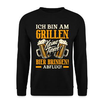 Bin Am Grillen Keine Tipps Bier Bringen Abflug - Unisex Pullover - Schwarz - Vorne - Alina (178cm) & Michal (187cm)