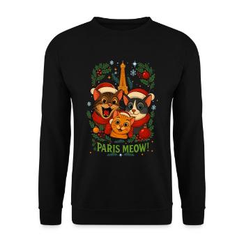 Katzen in Paris: Paris Meow - Unisex Pullover - Schwarz - Vorne - Alina (178cm) & Michal (187cm)