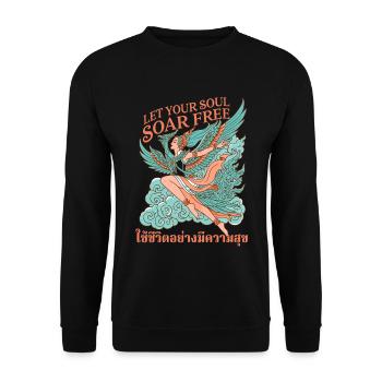 Seelenflug: Flügelnde Freiheit - Unisex Pullover - Schwarz - Vorne - Alina (178cm) & Michal (187cm)