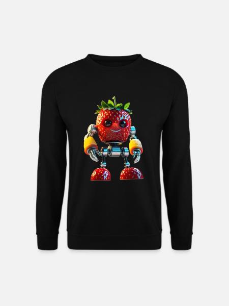 Verspieltes Erdbeer-Roboter-Design - Unisex Pullover - Schwarz