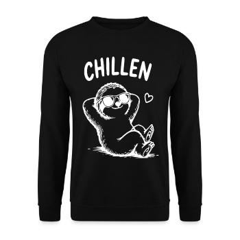 Chillen Faultier Cartoon mit Sonnenbrille - Unisex Pullover - Schwarz - Vorne - Alina (178cm) & Michal (187cm)
